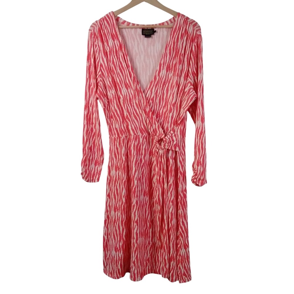 Pendleton Breezeway Faux Wrap Jersey Dress Womens L Coral White Knit Zebra Print